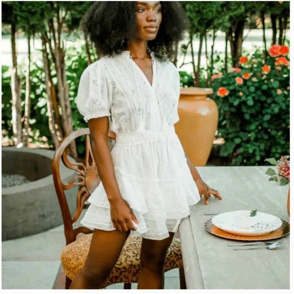 Mable White Eyelet Ruffle Mini Dress